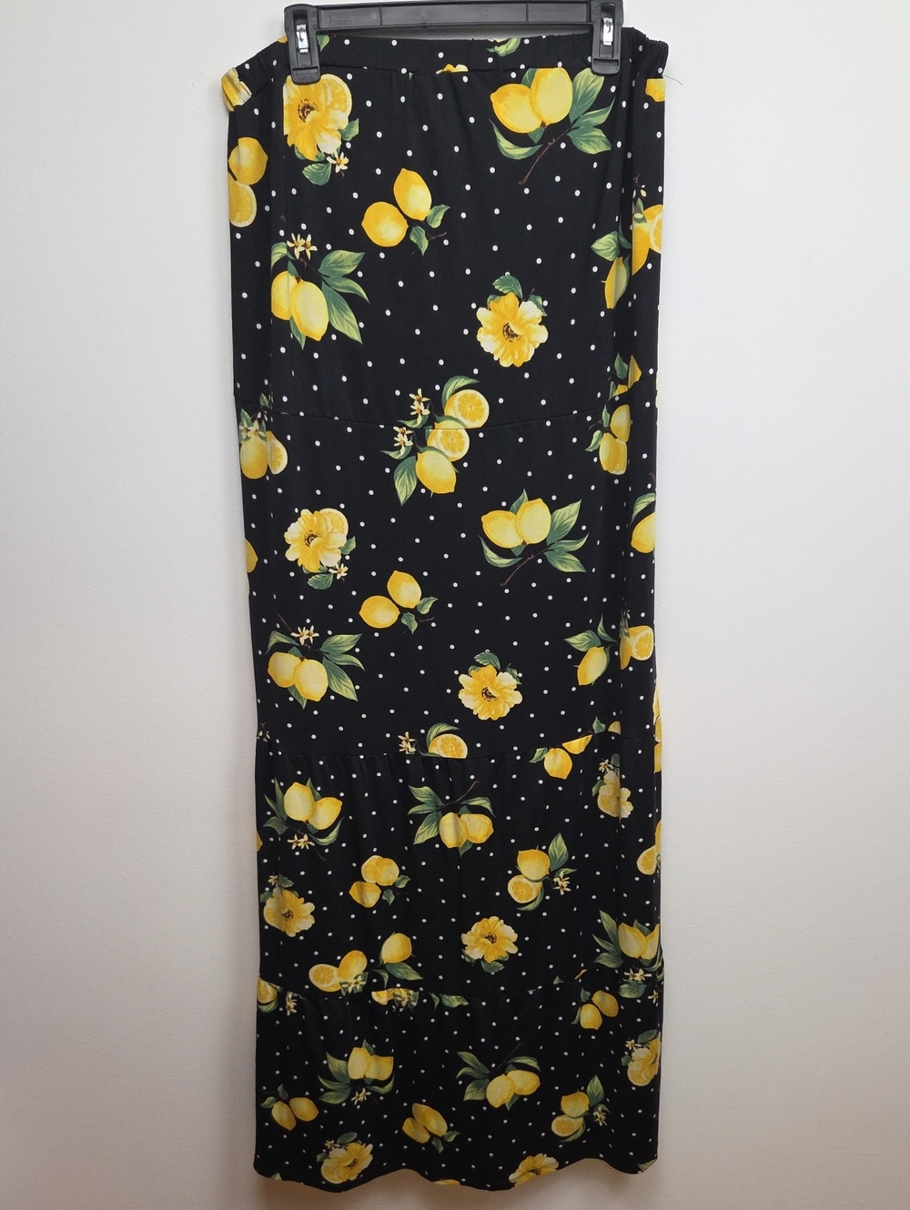 Tacera Black & White Polka Dot Fruit Lemon Print Strapless Maxi Dress Sz Medium